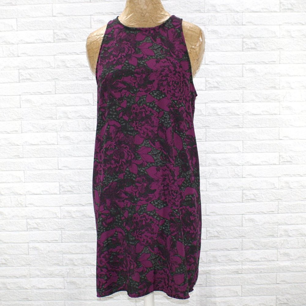 LEITH Mini Dress Purple with Black Floral Lace Sleeveless Sundress Shift Medium